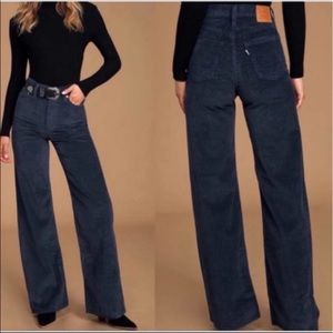Levi's Ribcage Wide Leg Pants Blue Corduroy